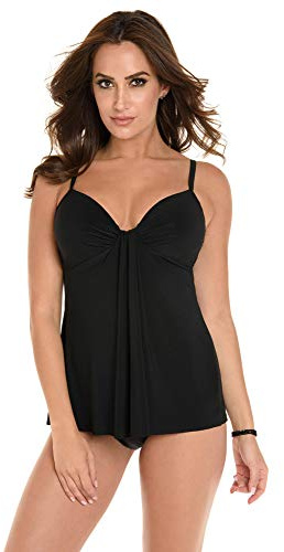 Miraclesuit Women's Swimwear So Riche Marina Sweetheart Neckline Underwire Bra Tankini Bathing Suit Top, Black, 14