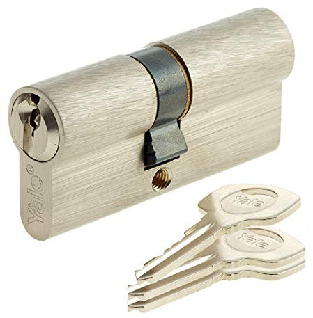 Yale YC500+ Cylindre de Serrure 40x40 mm pour Porte Extérieure/Entrée, 5 Goupilles, 3 Clés, Nickelé