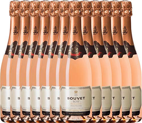 VINELLO 12er Weinpaket Schaumwein - Crémant Brut Rosé Excellence - Bouvet Ladubay mit einem VINELLO.weinausgießer | prickelnder Crémant | französischer Schaumwein aus Val de Loire | 12 x 0,75 Liter