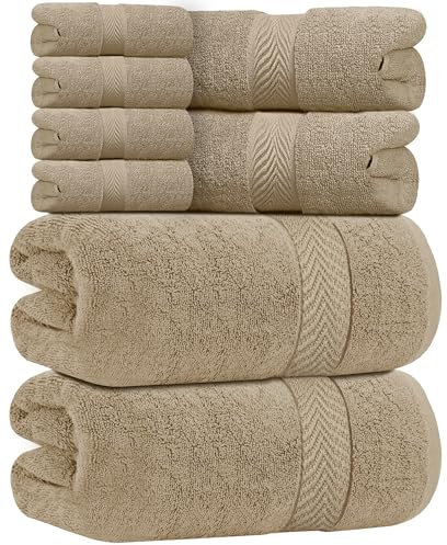 Oakias Premium-Handtuch-Set, 600 g/m², 8-teilig, Beige, 100 % ringgesponnene Baumwolle, sehr saugfähig, Handtuch-Set, superweiches Badezimmer-Handtuch-Set, Hotelqualität, doppelt genähter Saum, ideal