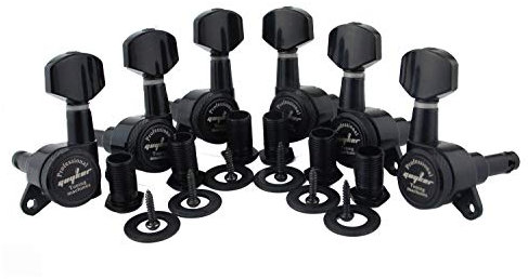 Guyker Guitar Locking Tuners (3L + 3R Handed) - 1:18 Lock String Tuning Key Pegs Machine Head with Hexagonal Handle Replacement for ST TL SG LP Style Electric, Folk or Acoustic Guitars - Black