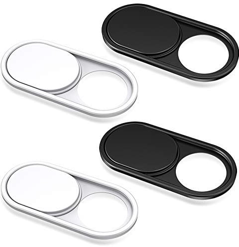 CloudValley Metall Webcam Abdeckung, 0.6mm Ultra-Dünn Metall Slider Kamera Cover Zubehör für Laptop, MacBook Pro*, MacBook Air, iPad Air, Handy, Tablet, Mac, PC, [2Schwarz + 2Weiß]