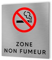 DECOHO - Pictogramme format 20 cm x 20 cm en Dibond Aluminium brossé - Modèle Zone non fumeur - Argent