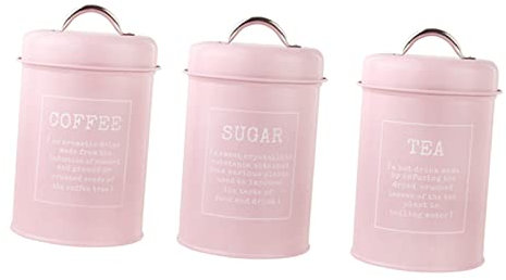 Generic 3pcs Kitchen Canister Set 1200ml Coffee and Tea Sugar Storage Tins Countertop Organized, Pink