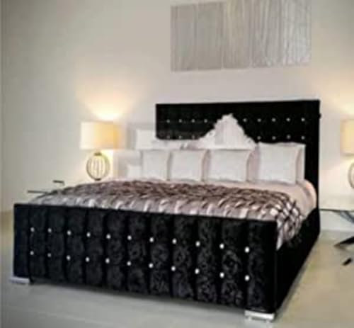 mm08enn Cubed Upholstered Crushed Velvet Double/King Size Bed Frame
