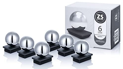 Edelstahl Zaunkappen Set | Pfostenkappen für Doppelstabmattenzäune 40x60mm | Zaundekoration | Zaundekor | Pfostenkappen mit Edelstahlkugel (12 Set - Poliert - 50mm Kugel)
