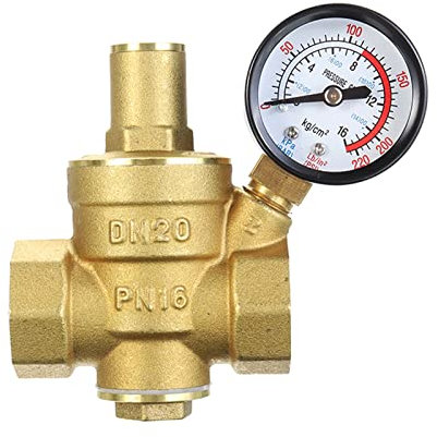 Messing Druckregler Druckminderer + Manometer,Einstellbare Überdruckventil Wasserdruckminderer Regler Reducer mit Einstellwerkzeugen (DN20 3/4 Zoll)