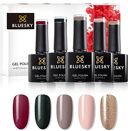 BLUESKY Gelnagellack Set | 5/6 UV Lacke zum Preis von 4/5 | Gel-Nagellack für glänzende und schöne Nägel | langer Halt von bis zu 3 Wochen (BLUESKY Glamour 5er Set)