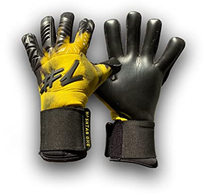 #1 Hashtag One Profi Grip Torwarthandschuhe für Erwachsene und Kinder, Fußballhandschuhe Herren, Diverse Größe und Farben (9, Gelb-Schwarz)