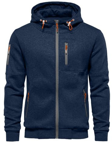 VANVENE Mens Hoodie Sweatshirt Jackets Lightweight Long Sleeve Zipped Hoodie Jumper Top Sweaters New-Navy XL