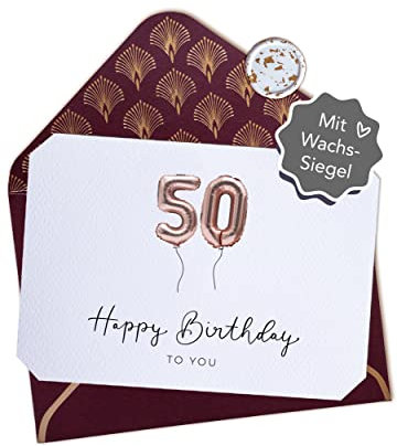 Joli Coon 50 Happy Birthday Klappkarte - A6 mit dunkelrotem Kuvert - Geburtstagskarte 50