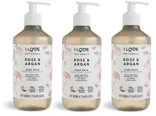 I Love Naturals Rose & Argan Hand Wash – With Natural Oils of Rose & Patchouli – Gently Cleanses & Refreshes – Nourishing Vegan Hand Soap – Floral Scented, Cruelty-Free Daily Hand Care 500ml 3 x 500ml