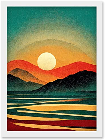 Doppelganger33 LTD Retro California Sunset Colour Blocking Mid Century Boho Print Artwork Framed Wall Art Print A4