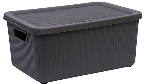 M1SS 7L Litre Small Storage Box with Lid And Handle Rib Box Stackable BPA Free Virgin Plastic Boxes For Home and Office Use. (28cm x 20cm x 14cm) (Bottle Grey)