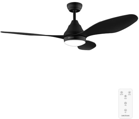 Cecotec Ventilador de Techo con Luz EnergySilence Aero 5200 Black. 40W, Motor de Cobre, 3 Aspas, Diámetro 48, Luz LED 18W, 3 Velocidades, Mando a Distancia, Temporizador y Modo Winter/Summer