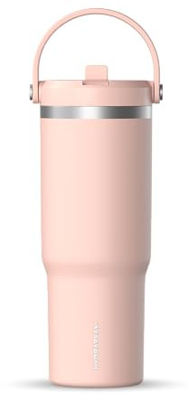 Hydrapeak Nomad - Bicchiere con manico e coperchio con cannuccia, a prova di perdite, doppio isolamento, in acciaio inox, 907,2 g (peonia)