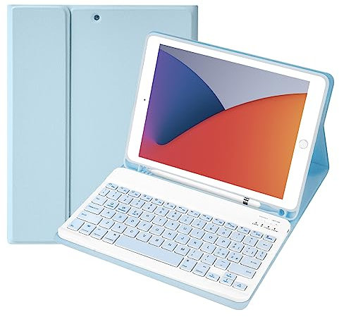 SOPPY Custodia Italiana Tastiera per iPad 9a/ 8a/ 7a Generazione/iPad Pro/Air 3a 10.5, Wireless Tastiera Staccabile, con Slot per Penna Stilo, Layout Italian - Azzurro