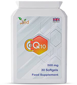 CoQ10 de Ved 500mg | CoEnzyme Q10 | La plus haute résistance | Coenzyme d'ubiquinone naturellement fermentée | Formule naturelle supérieure | 500 mg 30 gélules | 1 mois d'approvisionnement