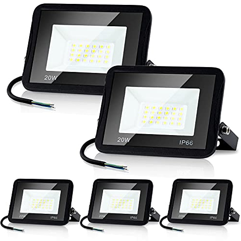 Daromigo LED Strahler Außen 5 Stück 20W, Scheinwerfer 1700LM 6000K Kaltweiß IP65 Wasserfest Für Hinterhof, Flur, Garage