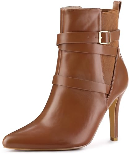 Perphy Chelsea Boots Spitze Zehe Stiletto High Heel Stiefelette für Damen, Braun, 39 EU