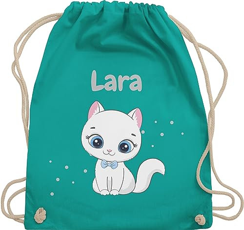 Turnbeutel Rucksack - Süße Katze Katzen Katzenmotiv Cat Cats - Unisize - Türkis - name katzenmotiven beutel kindergarten katzenliebhaberin stoffbeutel tasche katzenbesitzerin turnsackerl