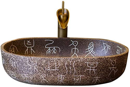 SONAXO Resin washbasin, natural stone oval built-in vintage washbasin sink ceramic container hotel splash-proof washbasin for bathroom