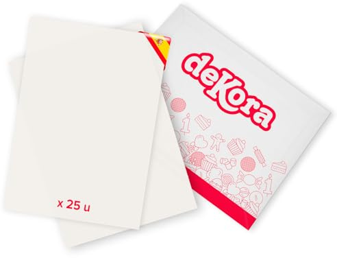 dekora - Essbares A4-Papier zum Bedrucken - 25 Blätter - Stärke-Papier Ohne Zucker Kompatibel mit Lebensmitteltinten-Druckern - Kreative Dekoration für Torten, Kekse und Cupcakes