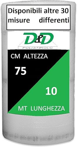 D. & D. Polystyrol, Luftpolsterfolie für Verpackung und Versand – Made in Italy – Luftblasen zum Schutz, Polsterung, Verpackung von Gegenständen im Transport (H 75 cm x 10 mt/l)