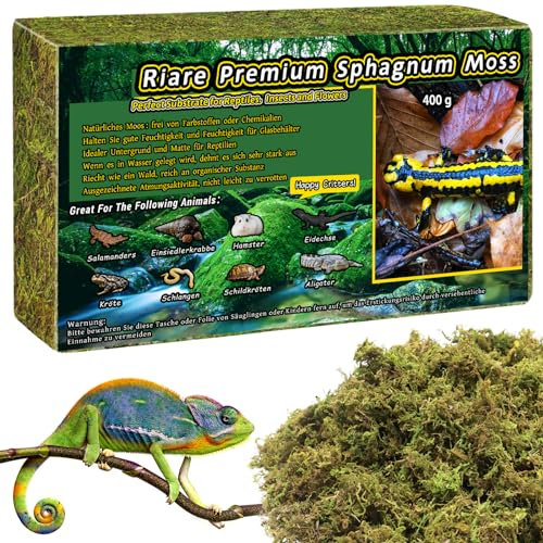 Riare Mousse de sphaigne Naturelle de qualité supérieure pour Reptiles - Mousse Verte Vivante pour Terrarium, éclosion, substrat de sphaigne forestière pour Serpents, Gecko (400g)