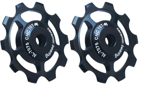 2 Stück Fahrrad Schaltwerk Riemenscheibe Keramik Fahrradführungsrad Aluminium Schaltröllchen Set für MTB Bike Schaltwerfer (10T,Schwarz)