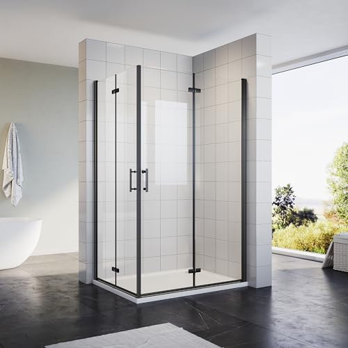Sonni 100x120 cm Eckeinstieg Duschkabine Schwarzes Dusche Falttür 180º Duschwand Duschabtrennung Nano 6mm Glas Faltdusche Höhe 195 cm Drehfalttür