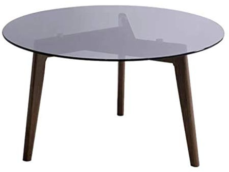 IMYOGI Exquisiter runder Couchtisch, durchscheinende Arbeitsplatte aus gehärtetem Glas, Tischgestell aus massivem Holz mit Holzmaserung in Walnussfarbe, Wohnzimmer-Sofatisch (Größe: 50 x 45 cm)