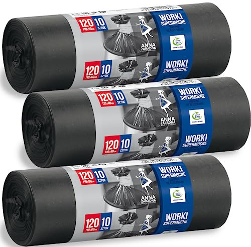 Anna Zaradna Müllsäcke 120l Schwarze Müllsäcke 30 Stück Extra Stark 30µm Recycelt mit Zugband Mint Lavendel Duft Reißfest Naturbewusst für Garten Renovierung Haushalt