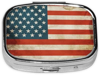 Pillendose mit amerikanischer USA-Flagge, Metall, tragbar, Reise-Pillen-Organizer für Tasche oder Geldbörse, dekorative Medizin-Box, Vitaminbehälter