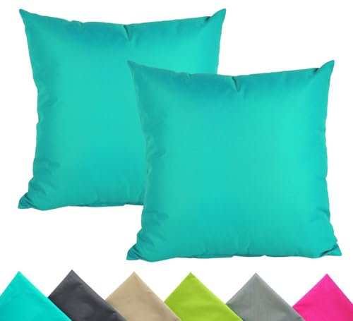 JACK 2er Set 40x40cm Outdoor Kissenhülle Kissenbezug Wasserfest Sitzkissen Lounge Kissen Garten Stuhl Lotus Effekt, Farbe:Türkis