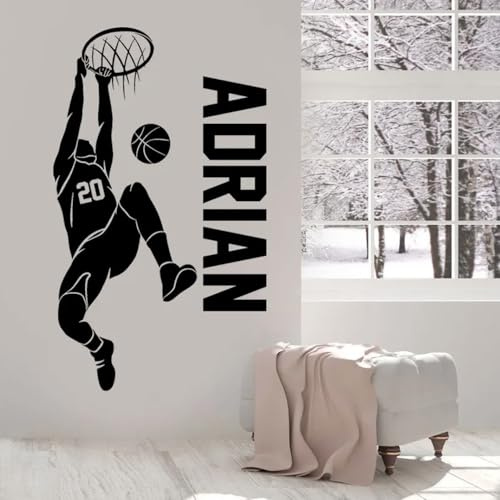 Benutzerdefinierter Name Und Nummer. Basketballspieler-Wandaufkleber, Vinyl-Heimdekoration, Jungenzimmer-Schlafzimmer, Sport-Aufkleber, Individuelle Dunk-Namensdekoration, Namensschilder(72x42cm)