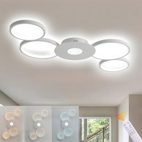 WayLuoung LED Deckenleuchte, Modernes Ring Design, 3000-6000K, Dimmbar Mit Fernbedienung, Runde Deckenleuchte aus Weiße Acryl 38W 89 * 56cm Wohnzimmer Kinderzimmer Esszimmer Küche Büro Arbeitszimmer