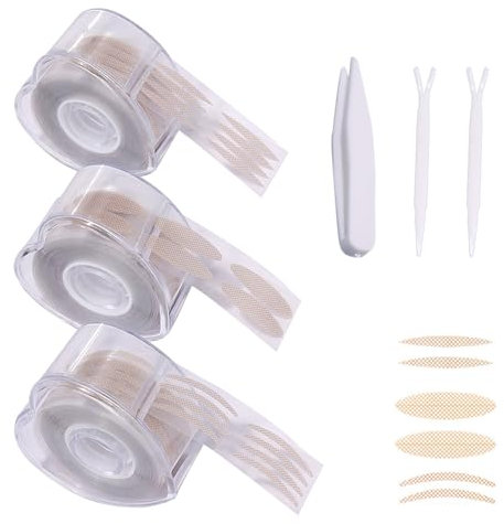 KASESSS 3 Rollen/ 1800 Stück Augenlid Stripes Unsichtbar, Schlupflider Tapes aus Fasern, Selbstklebende Schlupflider Stripes Unsichtbar, Double-Sided Eyelid Tape mit Gabelstangen und Pinzette
