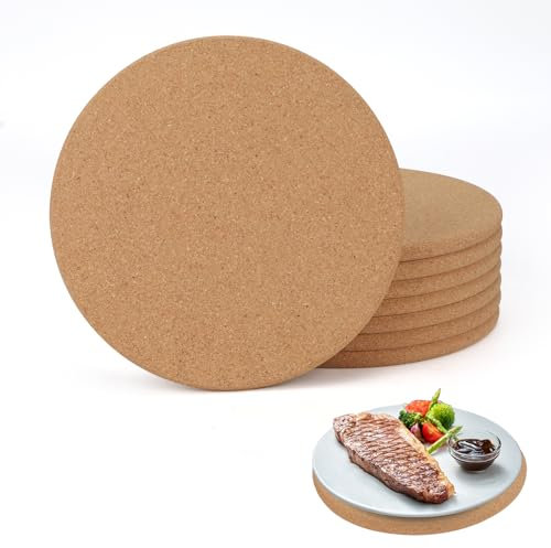 EXLECO 8 STK 20cm Korkuntersetzer Runde Topfuntersetzer Kork Untersetzer für Töpfe Pfannen Pflanzen 1CM Dick Naturkork Untersetzer Hitzebeständig Topflappen Hitzeschutz Korkplatte für Küche Haushalt