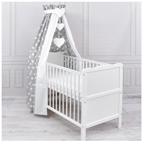 Generisch Baby Delux Babybett Himmel Betthimmel Baumwolle Baldachin für Babybett Kinderbett Wiege Stubenwagen Himmelstange Applikationen Herz Deko (Little Stars Grey, ohne Himmelstange)