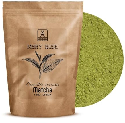 Mary Rose Matcha Tee Pulver 1kg - Grüner Tee - Ideal für Latte und Backen - Natürliche Quelle von Fokus und Energie - Ohne Zusätze - Reich an Antioxidantien - Natürlicher Wachmacher - Großpackung