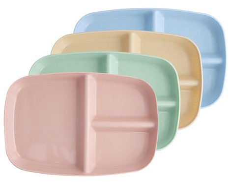 Dewocke Set di 4 Piatti da Divisi, Piatti con Scomparti per Controllo Porzioni, Piatti Infrangibili per Bambini e Adulti, Piatti Riutilizzabili per Picnic, Adatti al Microonde e alla Lavastoviglie