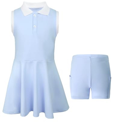 Vestido de Tenis para Niñas con Separados Pantalones Cortos Bolsillos Vestido Deportivo sin Mangas Polo Vestido de Golf 5-15 años