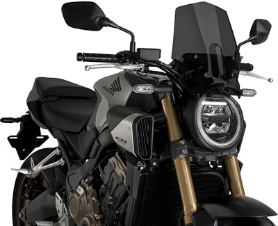 Puig 21960F New Generation Sport Windshield Puig for Honda CB650R Neo Sports Cafe 2024 and CB650R Neo Sports Cafe eClutch 2024 – Aerodynamic Design and Enhanced Protection, Dark Smoke