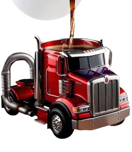 Generisch Handgefertigte LKW-Kaffeetasse, Sattelschlepper-Form, 350 Milliliter, Harz & Edelstahl, Langanhaltende Wärmedämmung, Henkel, Ideal für LKW-Fahrer & Zuhause