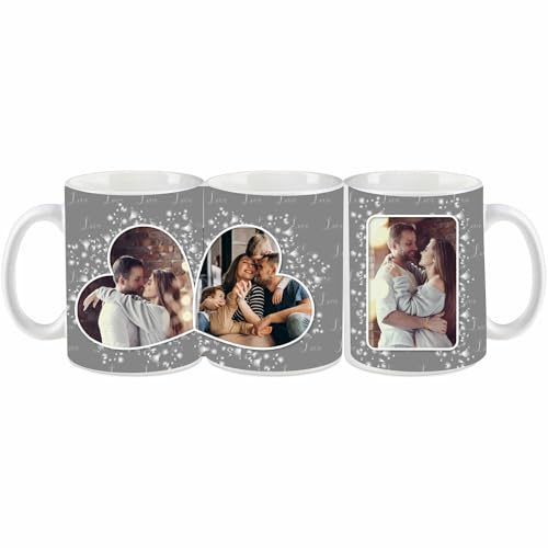 Kiwistar - Mug - Valentine's Day - Hearts Love Grey - Individually Personalised - Mug - Printed with Photo and Desired Text - 330 ml - Motif - Coffee Mug as Gift - Love - Heart