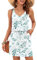 AUSELILY Damen Sommerkleid Ärmellos V-Ausschnitt Knielang Freizeitkleider Casual Kordelzug Midikleid mit Taschen Weißes Weidenblatt M