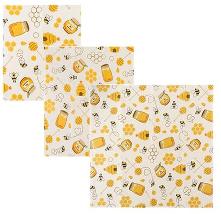 Yosugar Bienenwachstücher wachstücher 3er Set, Bio Bienenwachstücher,Ökologisch, Wiederverwendbar, 3 Größen (18x20cm, 25x28cm, 33x36cm) (Bienen)