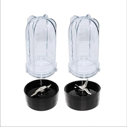HUVNEXA Paquet de 2 Tasses Hautes de 16OZ avec Combinaison de Lames croisées et Plates, for Presse-Agrumes Magic Bullet Blender 250W MB-1001 Lame de mixeur