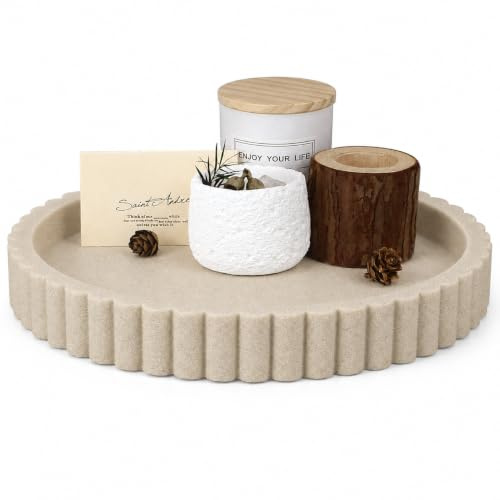 Rundes dekoratives Tablett für Couchtisch-Dekor, kreisförmiges Tablett, Dekoration, 27,9 cm, Beige